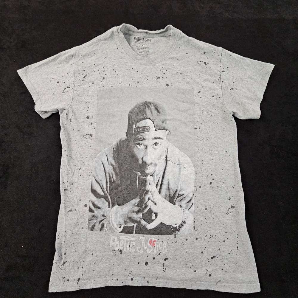 Poetic Justice Tupac ShakurGray Short Sleeve Cotton Blend T-Shirt Men's S